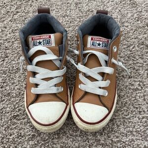 Converse Kids Tan/Brown High-Top Sneakers with White Accents